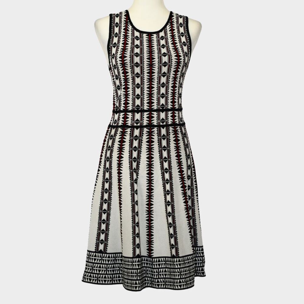 VINCE CAMUTO Women's Tribal Print Knit Fit & Flare Dress Size S